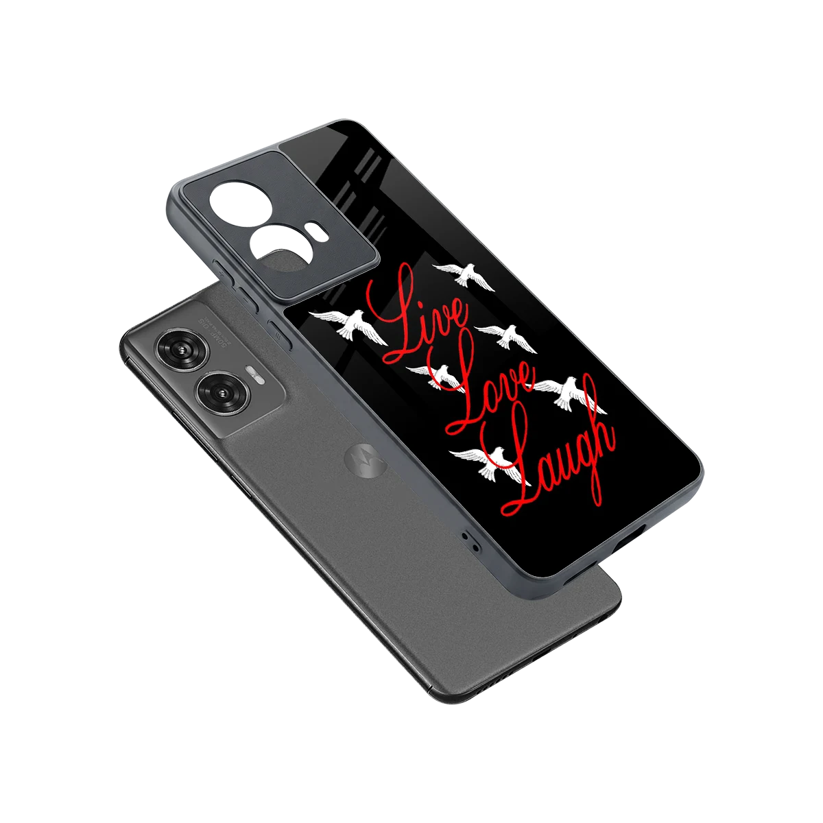 Live Love Laugh sleek motorola edge 50 fusion cover with tempered glass back and TPU edges