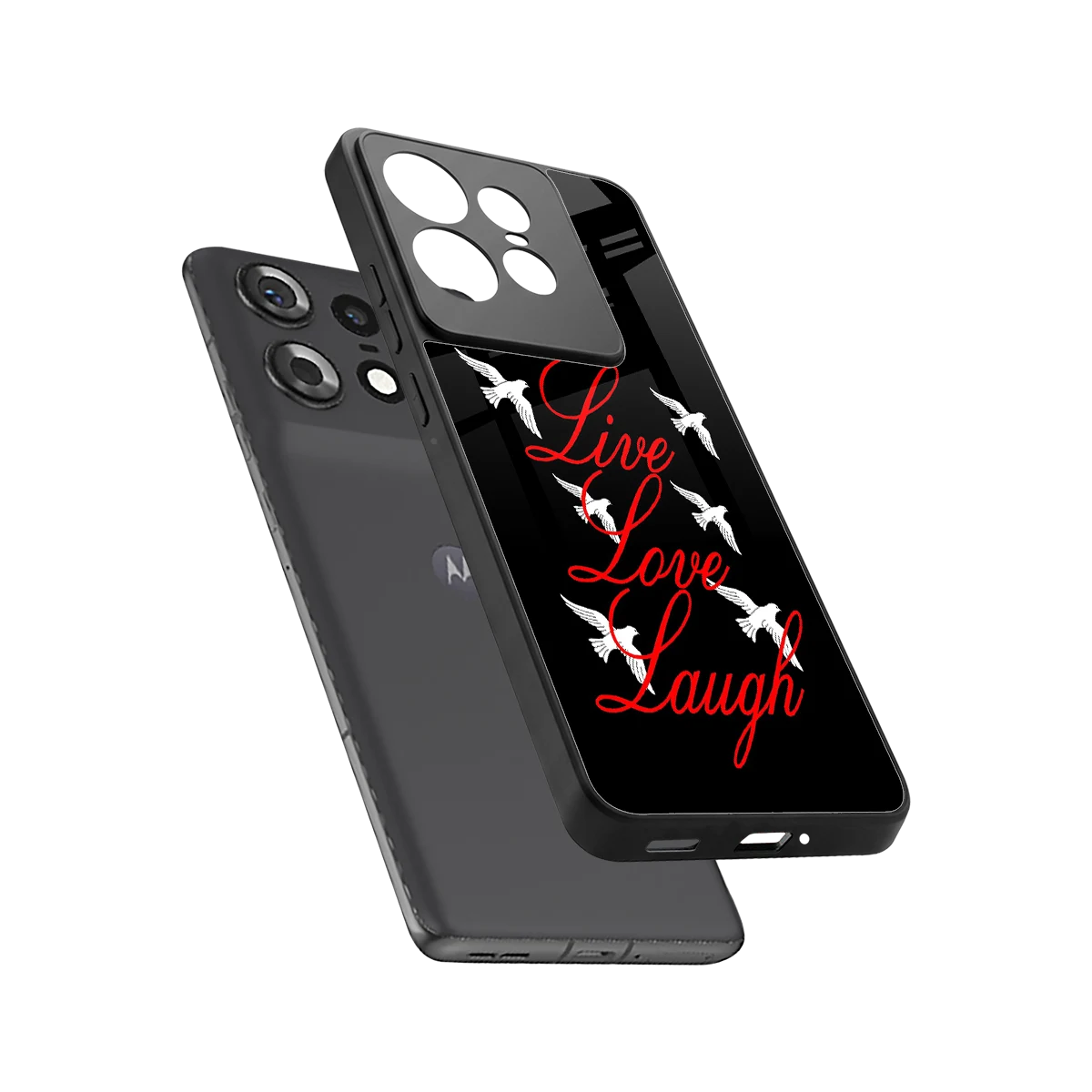 Live Love Laugh sleek motorola edge 50 pro cover with tempered glass back and TPU edges