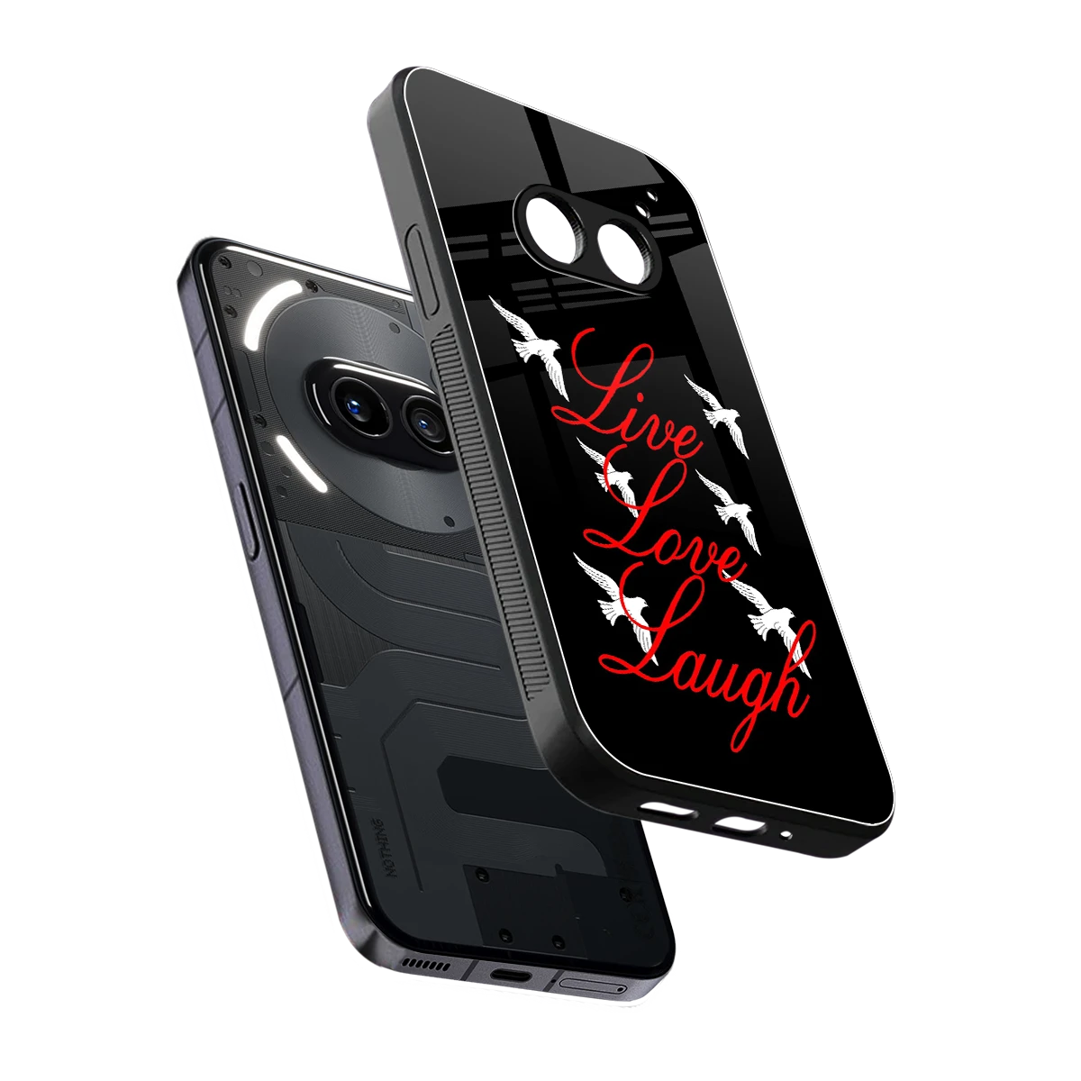 Live Love Laugh sleek nothing phone 2a plus cover with tempered glass back and TPU edges