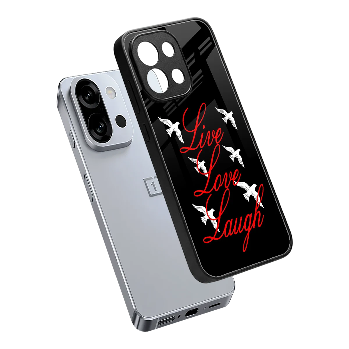 Live Love Laugh sleek oneplus 13s cover with tempered glass back and TPU edges