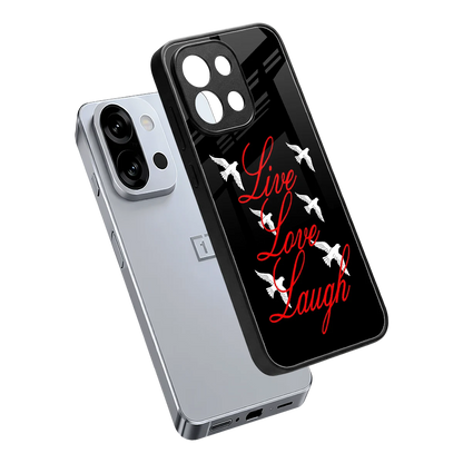 Live Love Laugh sleek oneplus 13s cover with tempered glass back and TPU edges