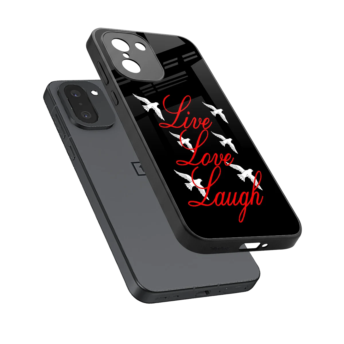 Live Love Laugh sleek oneplus 15r cover with tempered glass back and TPU edges