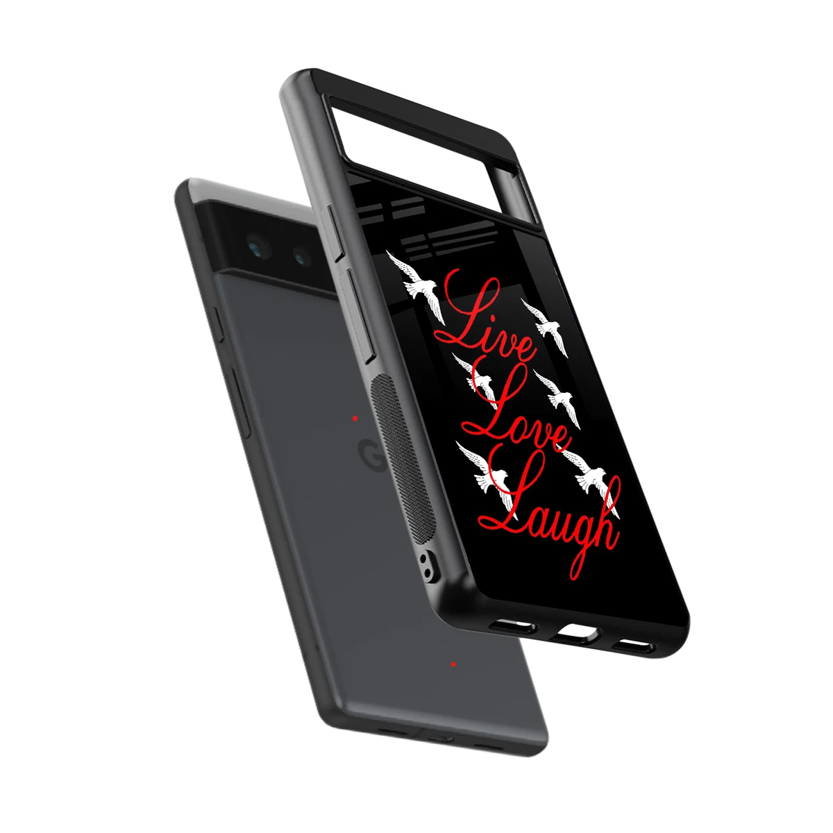 Live Love Laugh sleek google pixel 6a cover with tempered glass back and TPU edges