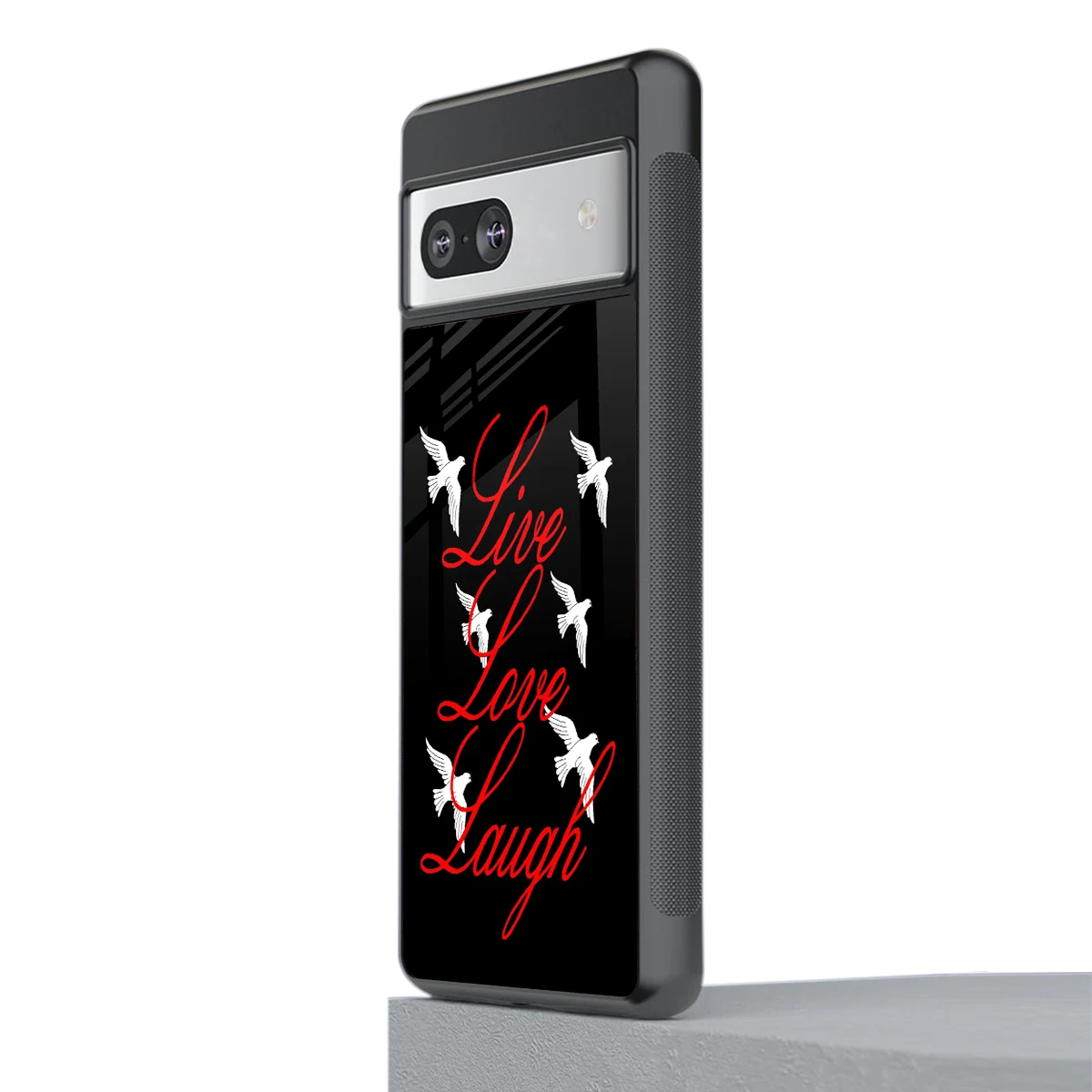 Live Love Laugh stylish phone case for google pixel 7a | glossy glass and slim fit