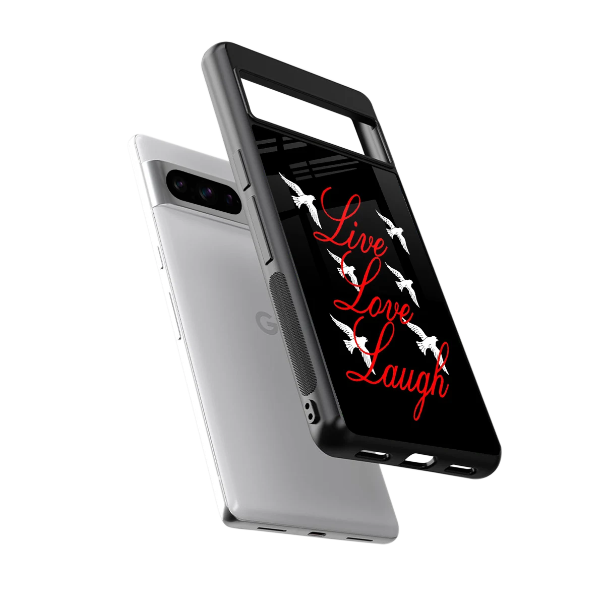 Live Love Laugh sleek google pixel 8 pro cover with tempered glass back and TPU edges