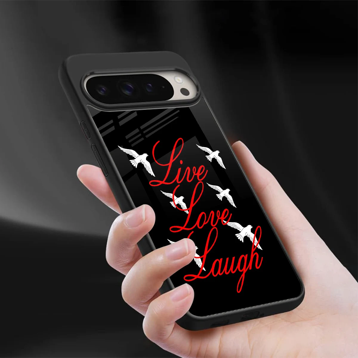 Live Love Laugh sleek google pixel 9 pro xl cover with tempered glass back and TPU edges