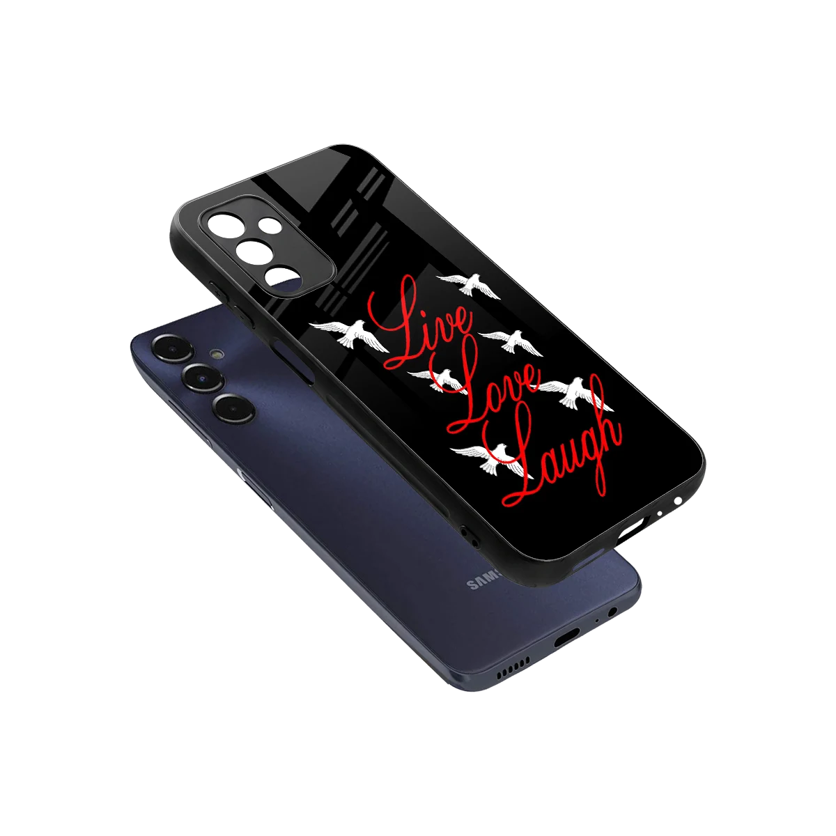 Live Love Laugh sleek samsung galaxy m14 5g cover with tempered glass back and TPU edges