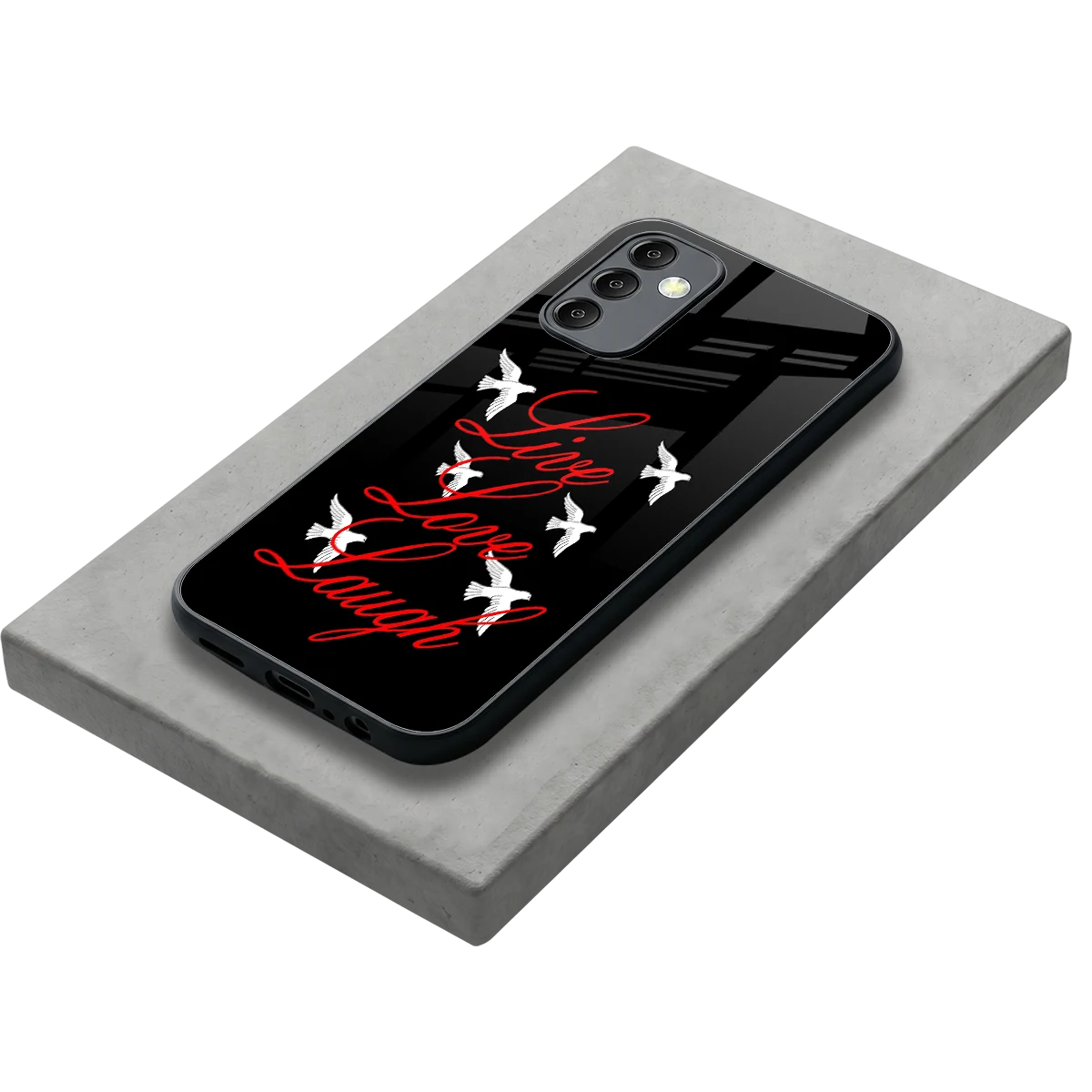 Live Love Laugh stylish phone case for samsung galaxy m14 5g | glossy glass and slim fit