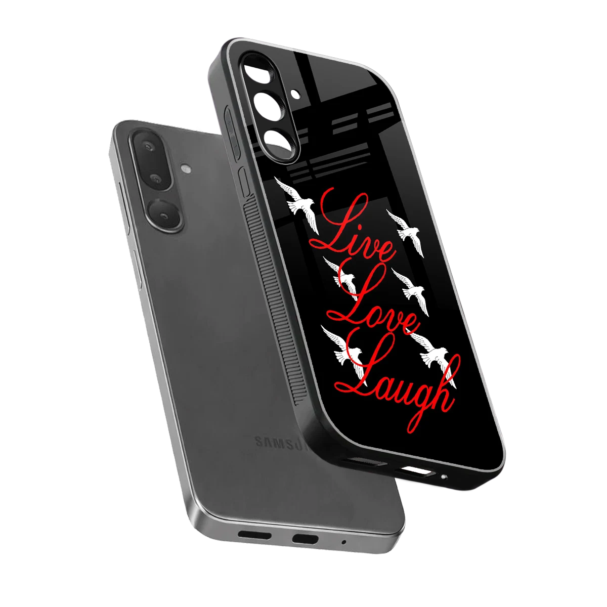 Live Love Laugh sleek samsung galaxy m36 5g cover with tempered glass back and TPU edges
