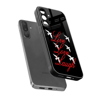 Live Love Laugh sleek samsung galaxy m36 5g cover with tempered glass back and TPU edges