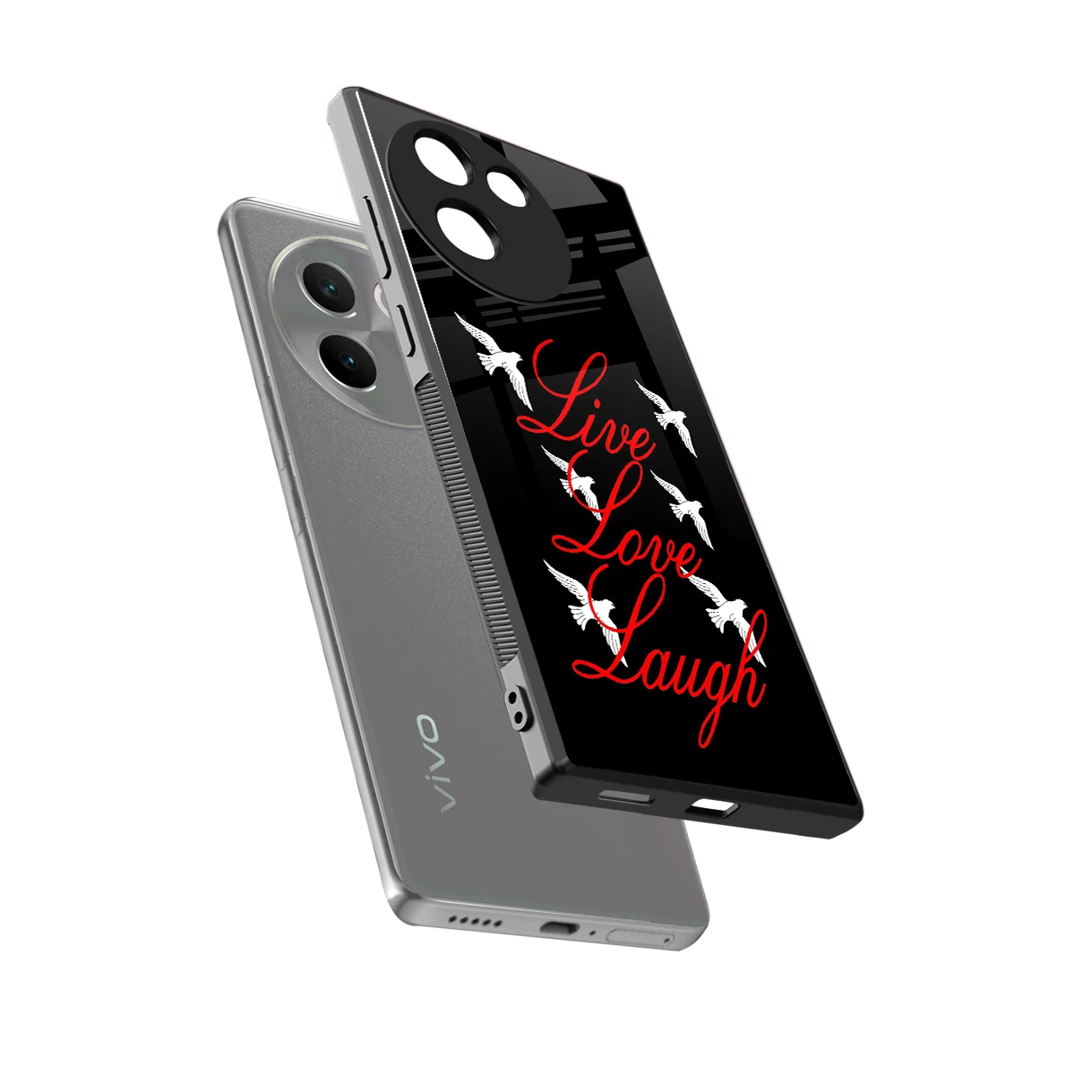Live Love Laugh sleek vivo v30e cover with tempered glass back and TPU edges