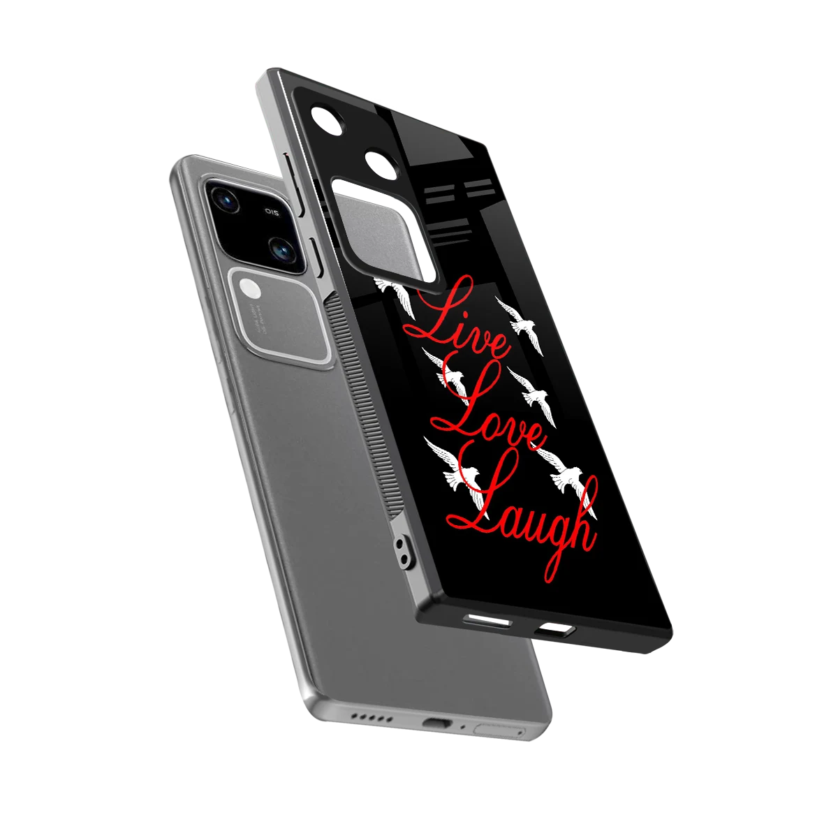 Live Love Laugh sleek vivo v30 cover with tempered glass back and TPU edges