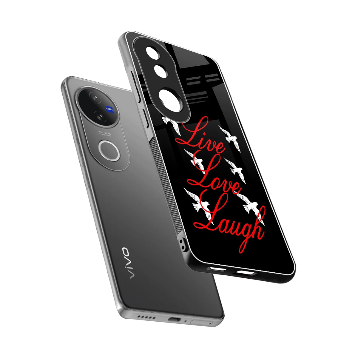 Live Love Laugh sleek vivo v50 cover with tempered glass back and TPU edges