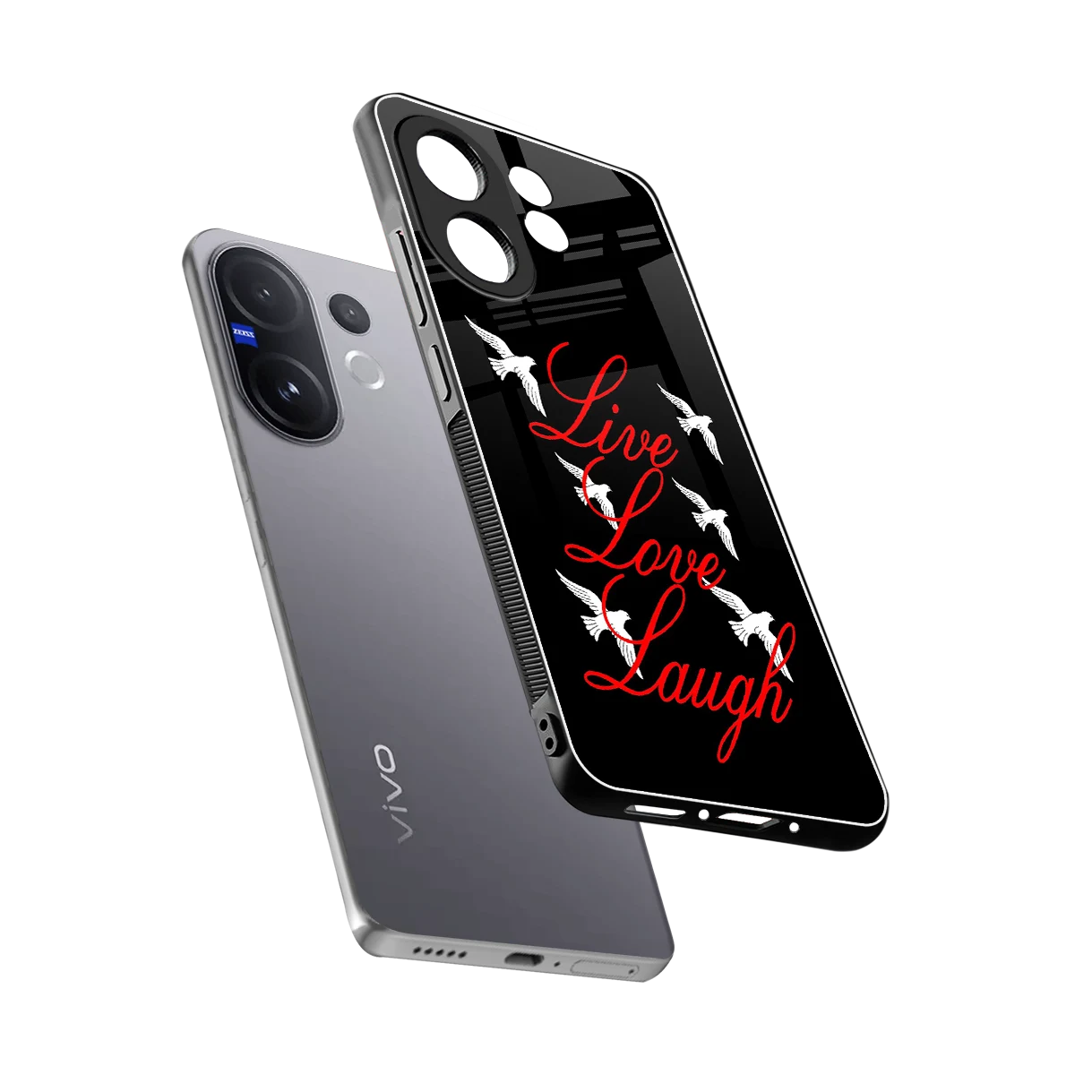 Live Love Laugh sleek vivo v60 cover with tempered glass back and TPU edges