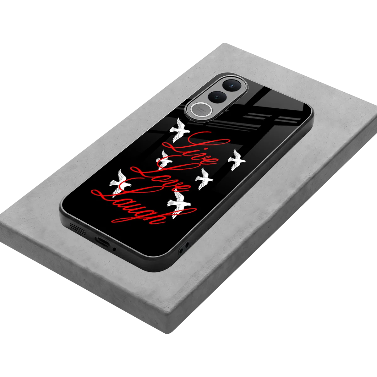 Live Love Laugh stylish phone case for vivo v70 fe | glossy glass and slim fit
