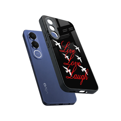 Live Love Laugh sleek vivo v70 fe cover with tempered glass back and TPU edges