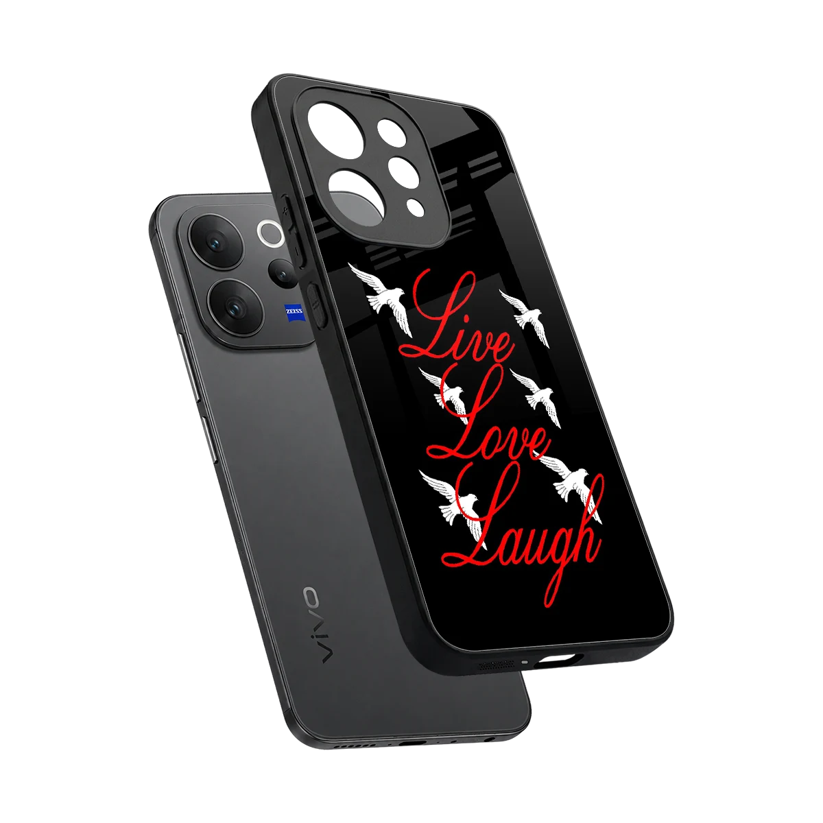 Live Love Laugh sleek vivo v70 cover with tempered glass back and TPU edges