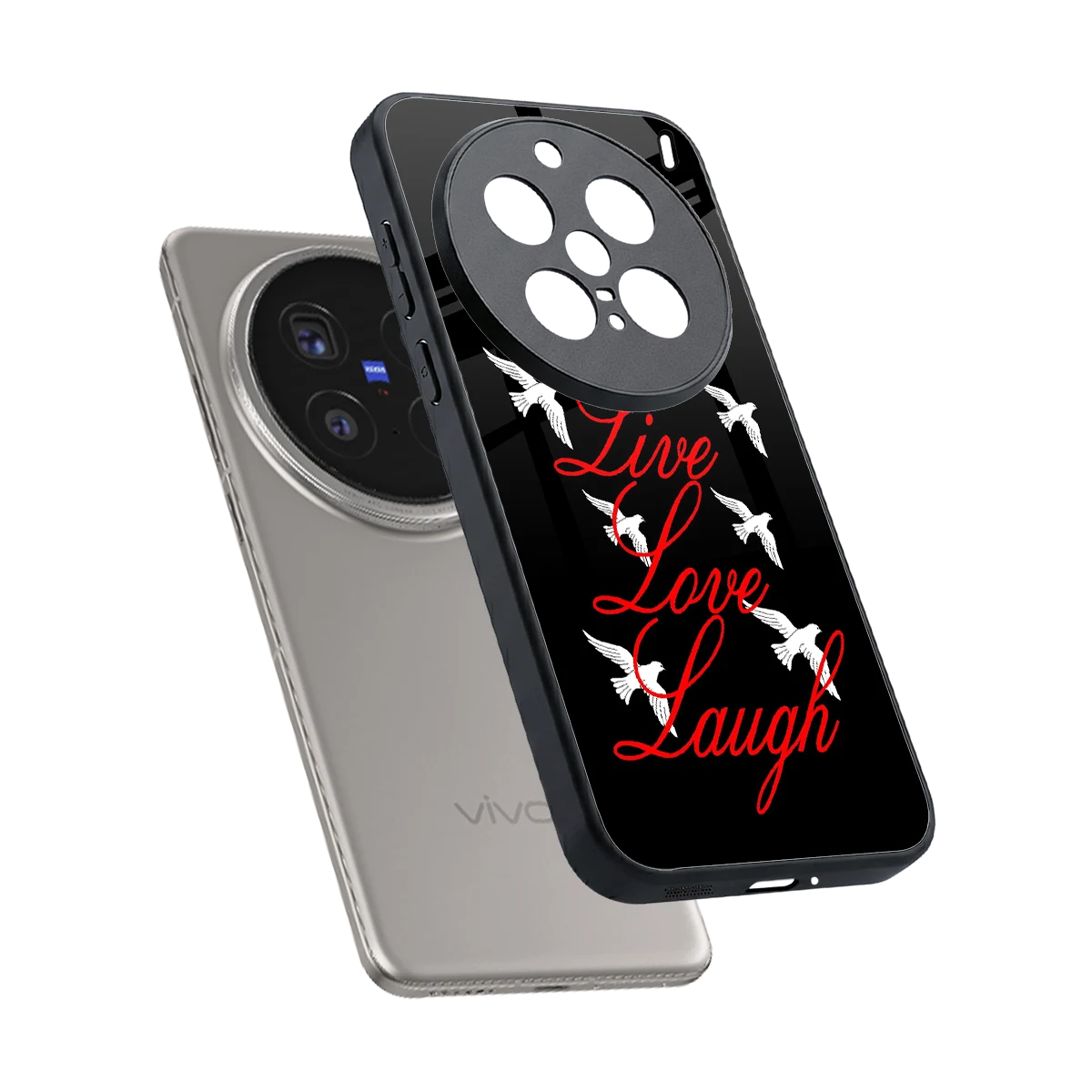 Live Love Laugh sleek vivo x200 pro cover with tempered glass back and TPU edges