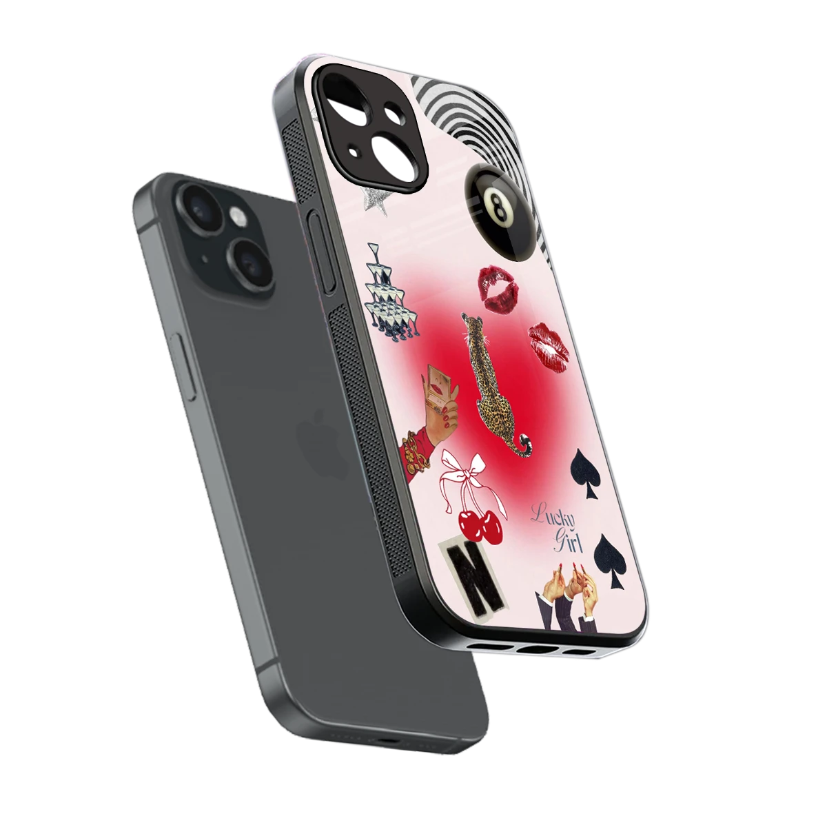 Lucky Charm sleek iphone 15 cover with tempered glass back and TPU edges