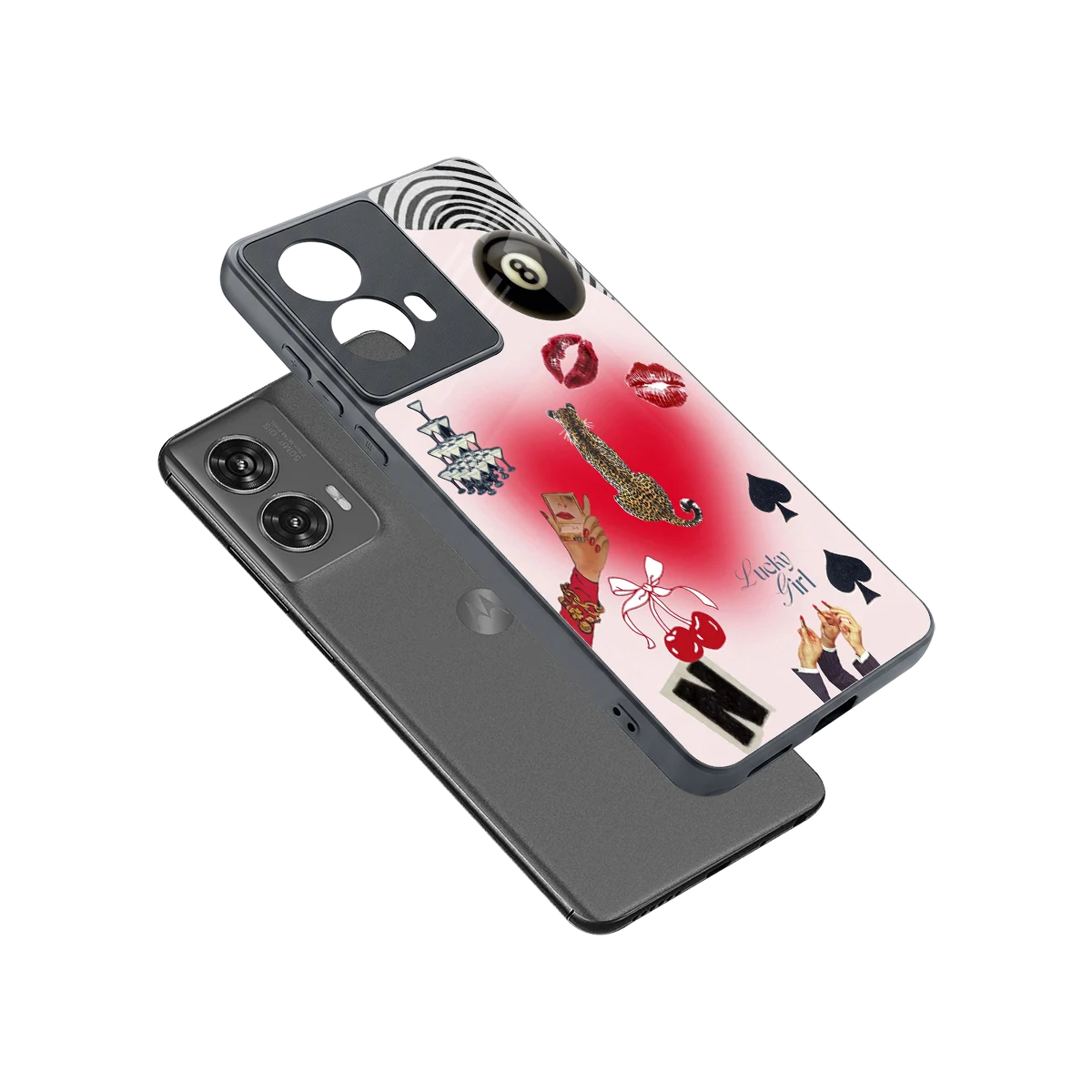 Lucky Charm sleek motorola edge 50 fusion cover with tempered glass back and TPU edges
