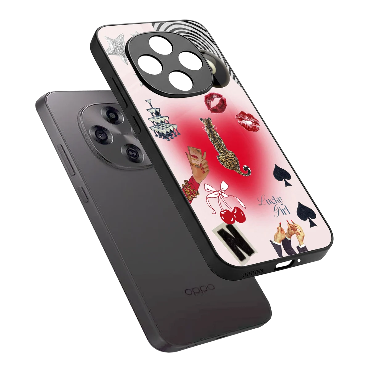 Lucky Charm sleek oppo f31 pro 5g cover with tempered glass back and TPU edges