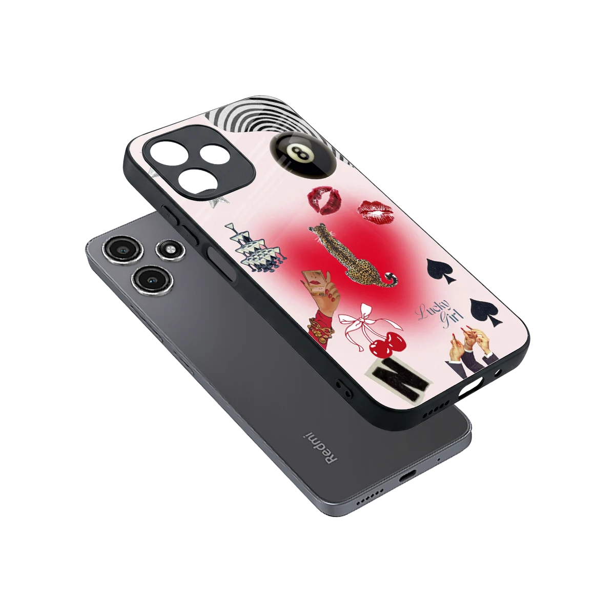 Lucky Charm sleek redmi 12 5g cover with tempered glass back and TPU edges