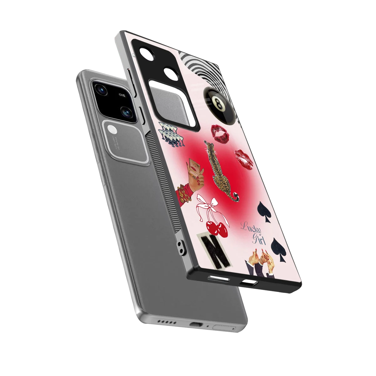 Lucky Charm sleek vivo v30 cover with tempered glass back and TPU edges
