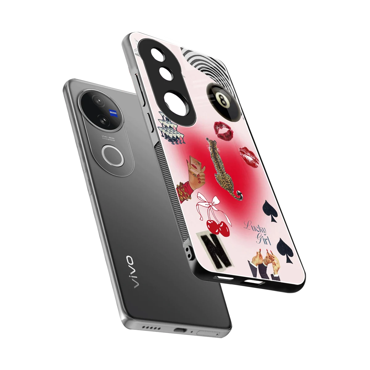 Lucky Charm sleek vivo v50 cover with tempered glass back and TPU edges