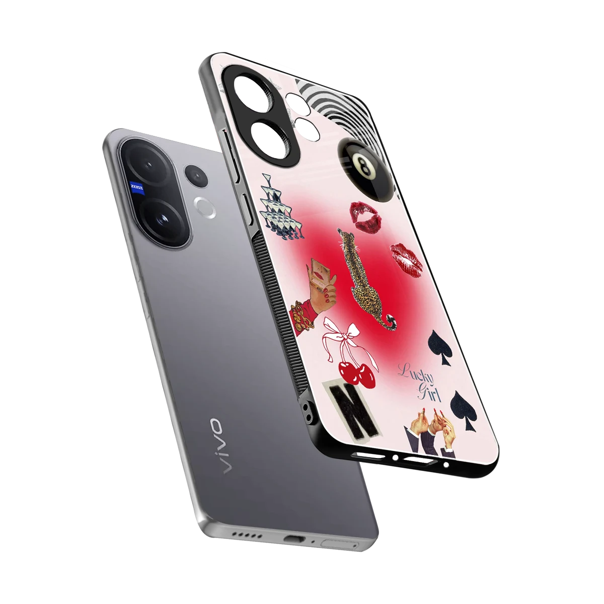 Lucky Charm sleek vivo v60 cover with tempered glass back and TPU edges