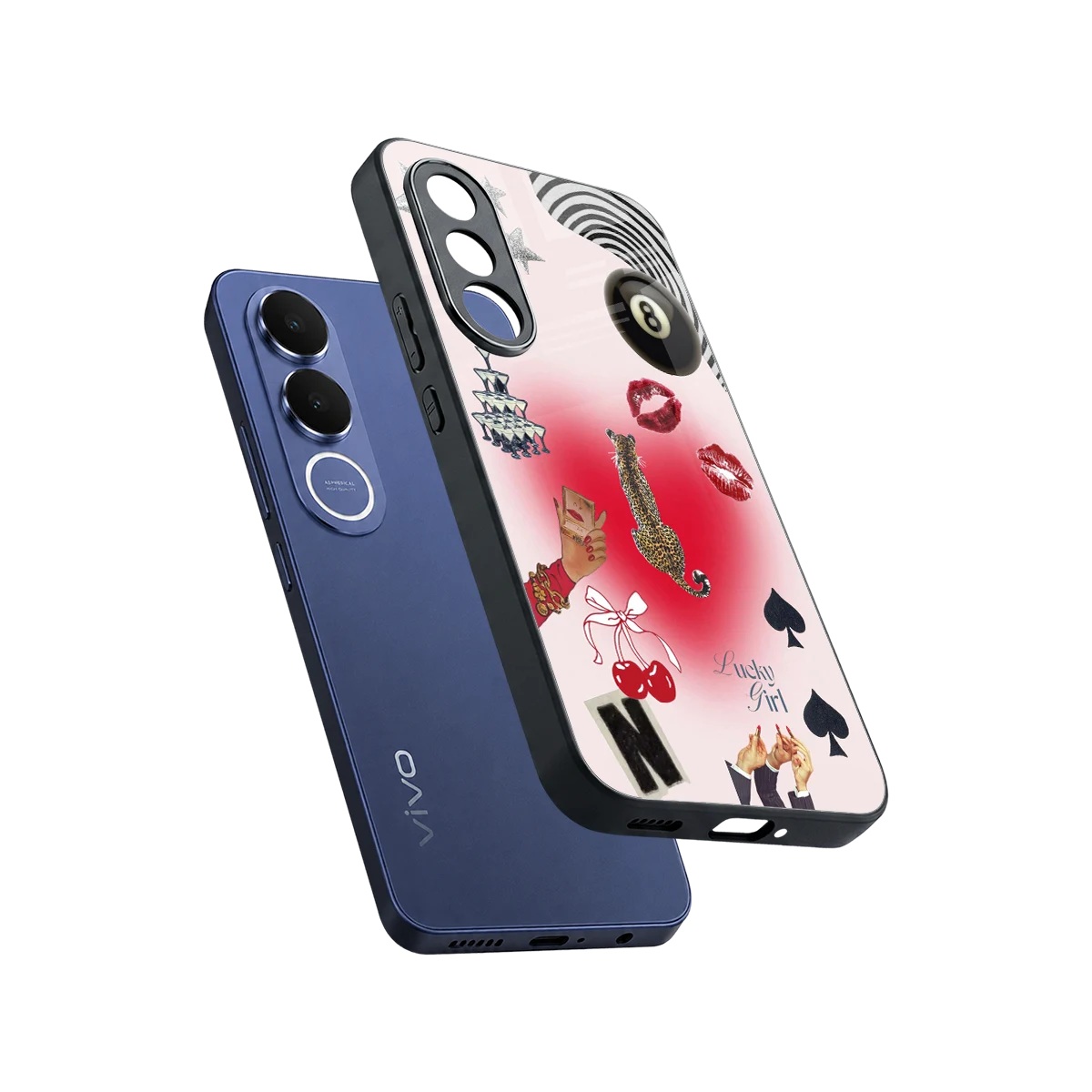 Lucky Charm sleek vivo v70 fe cover with tempered glass back and TPU edges