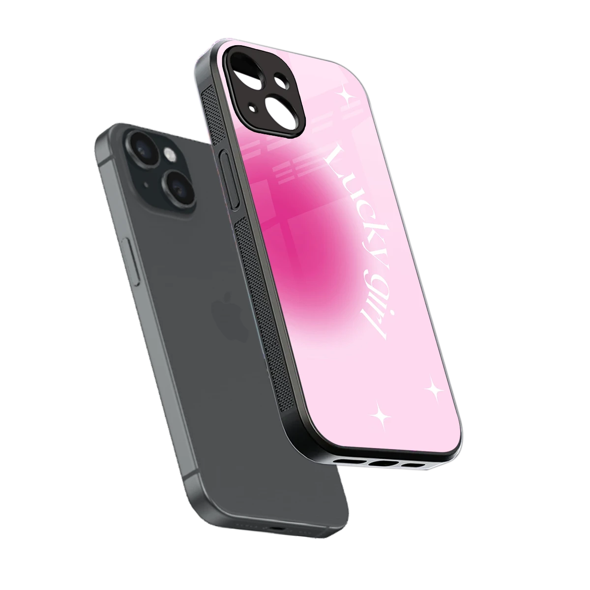 Lucky Girl Aesthetic sleek iphone 13 cover with tempered glass back and TPU edges