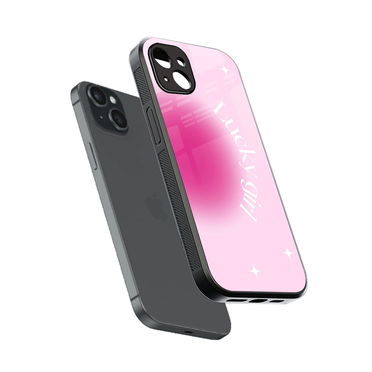 Lucky Girl Aesthetic sleek iphone 14 plus cover with tempered glass back and TPU edges