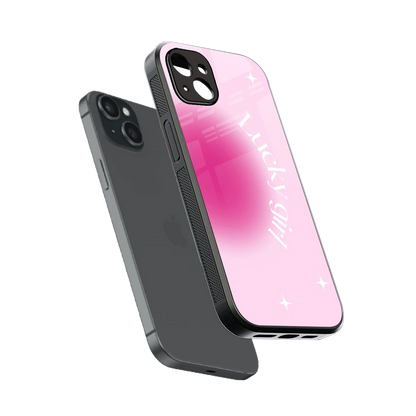 Lucky Girl Aesthetic sleek iphone 14 plus cover with tempered glass back and TPU edges