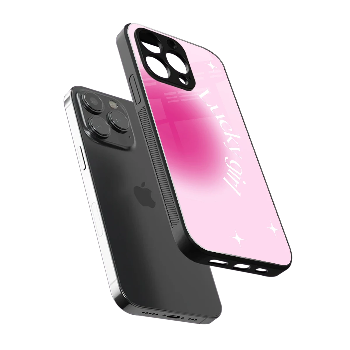 Lucky Girl Aesthetic sleek iphone 15 pro max cover with tempered glass back and TPU edges