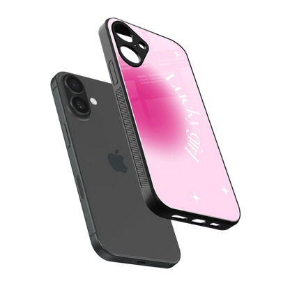 Lucky Girl Aesthetic sleek iphone 16 plus cover with tempered glass back and TPU edges
