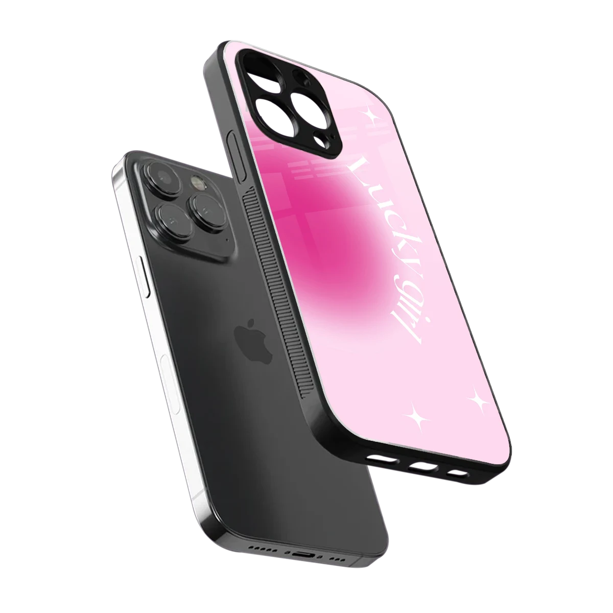 Lucky Girl Aesthetic sleek iphone 16 pro max cover with tempered glass back and TPU edges