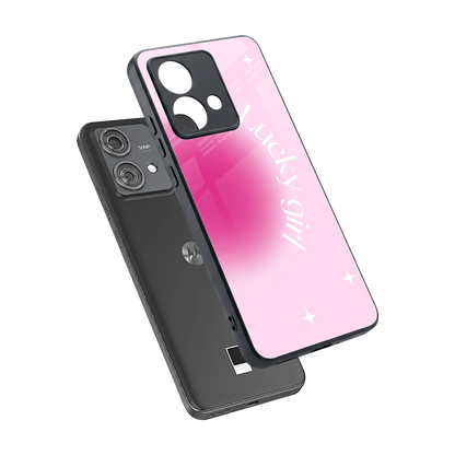 Lucky Girl Aesthetic sleek motorola edge 40 neo 5g cover with tempered glass back and TPU edges
