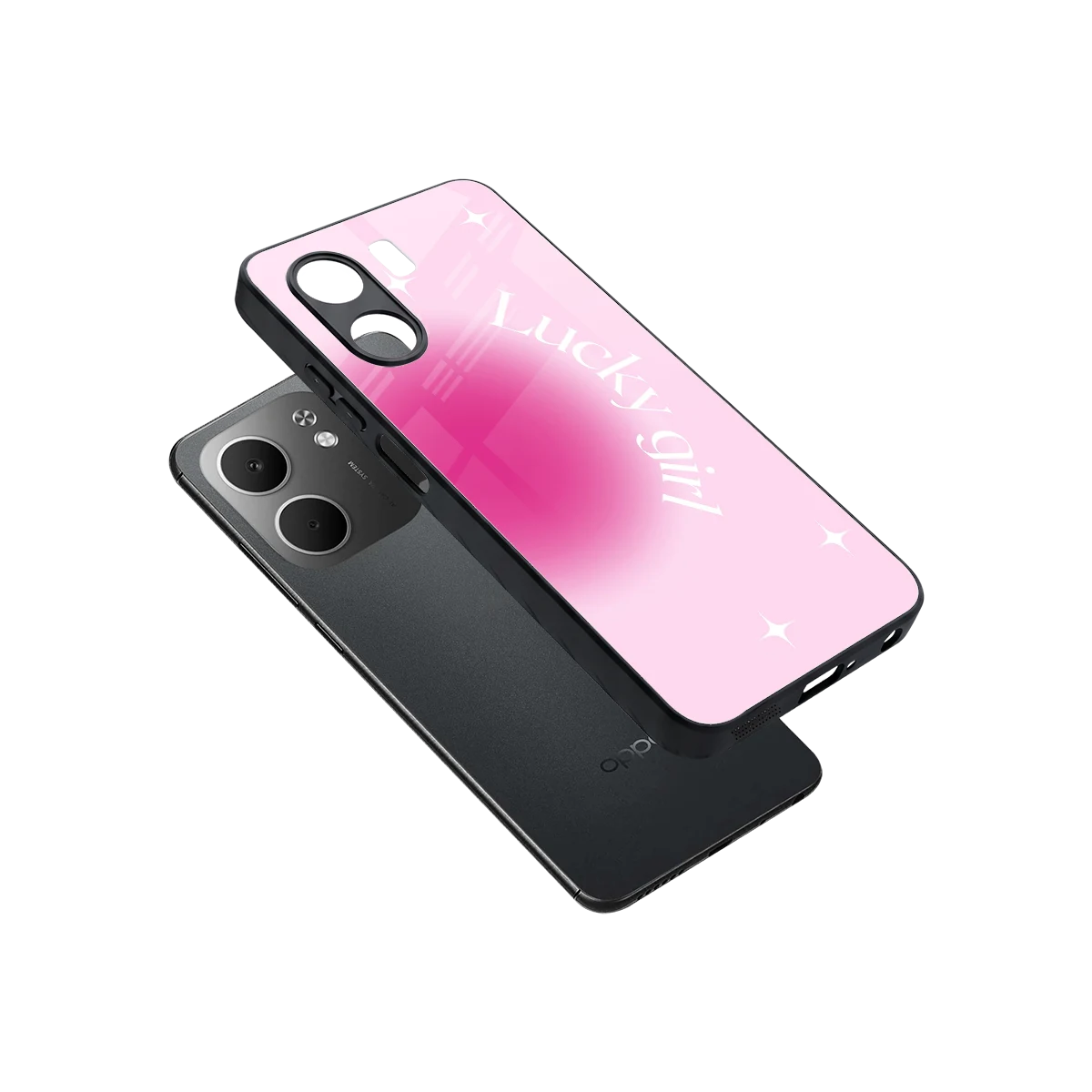 Lucky Girl Aesthetic sleek oppo a5x 5g cover with tempered glass back and TPU edges