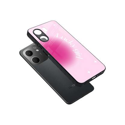 Lucky Girl Aesthetic sleek oppo a5x 5g cover with tempered glass back and TPU edges