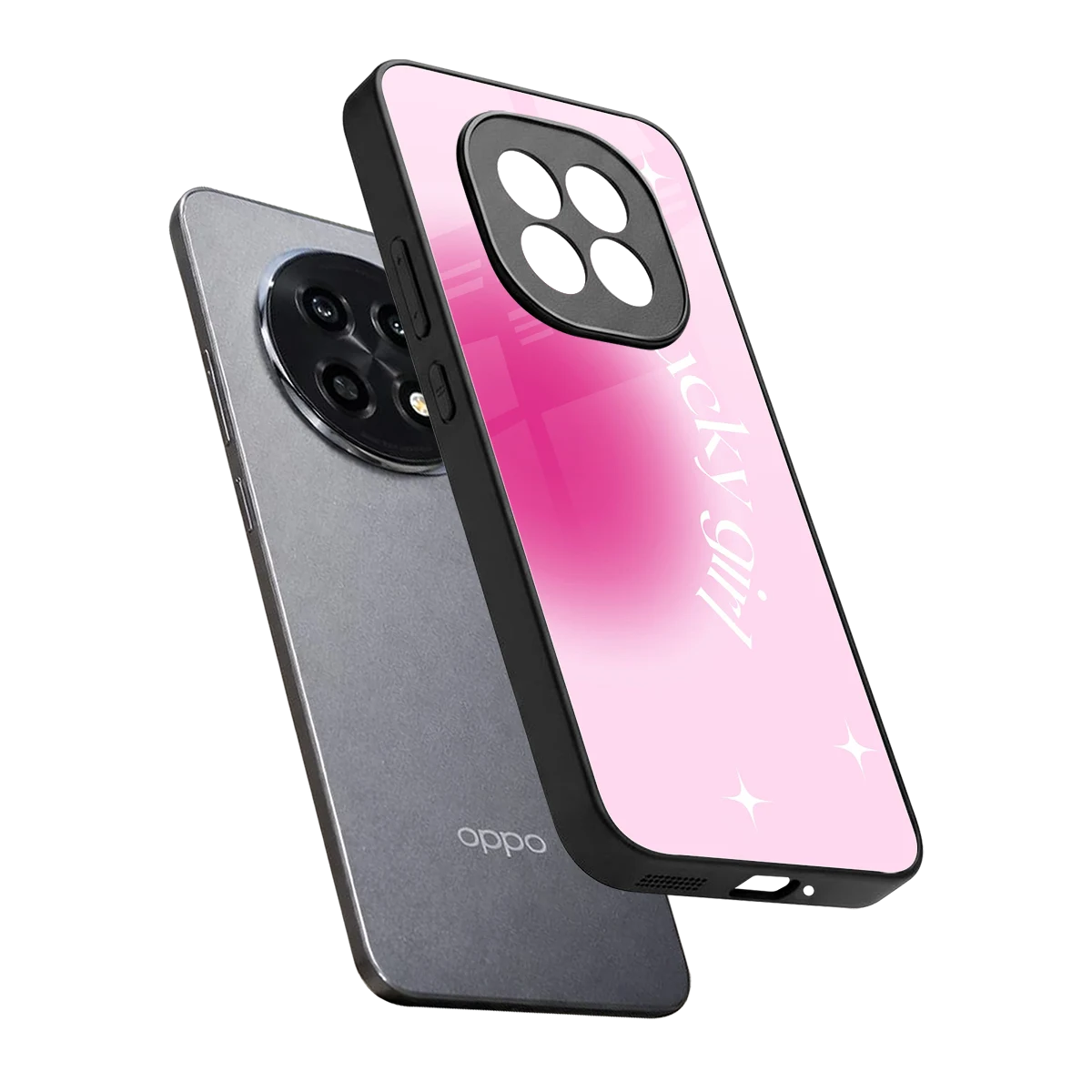 Lucky Girl Aesthetic sleek oppo f29 pro 5g cover with tempered glass back and TPU edges