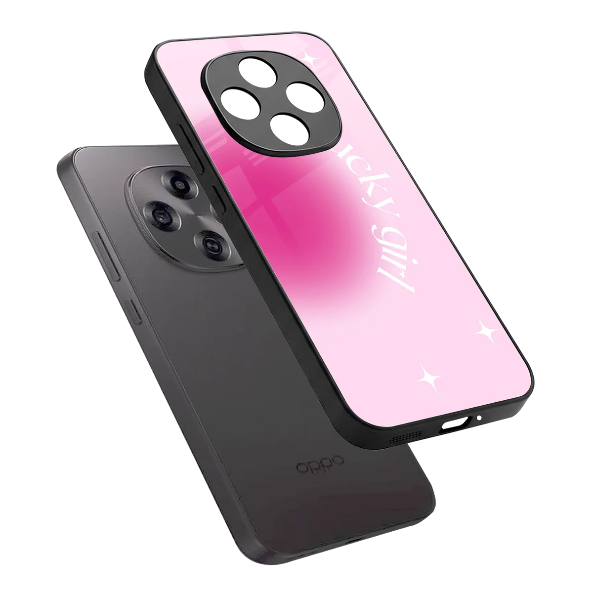 Lucky Girl Aesthetic sleek oppo f31 pro 5g cover with tempered glass back and TPU edges