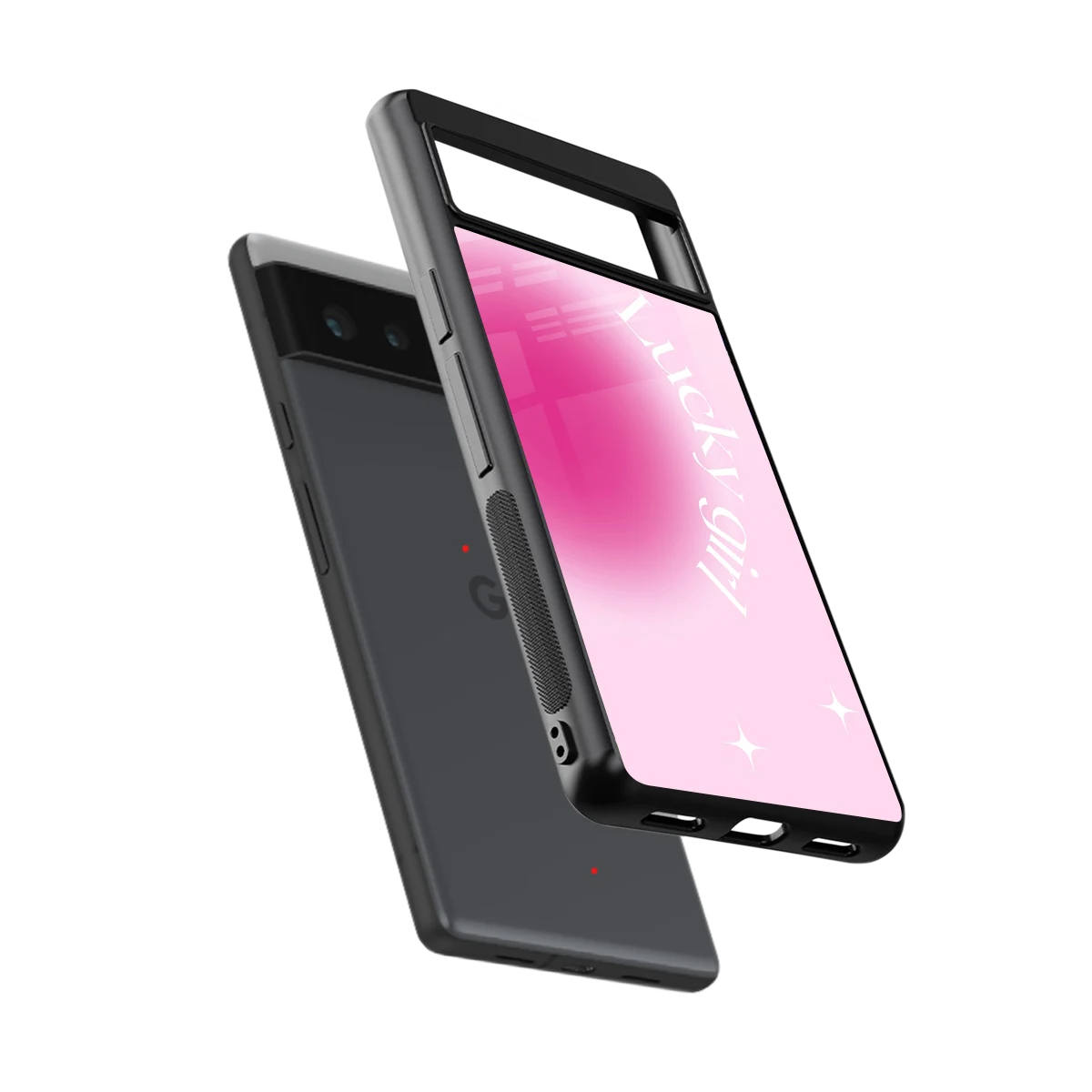 Lucky Girl Aesthetic sleek google pixel 6a cover with tempered glass back and TPU edges