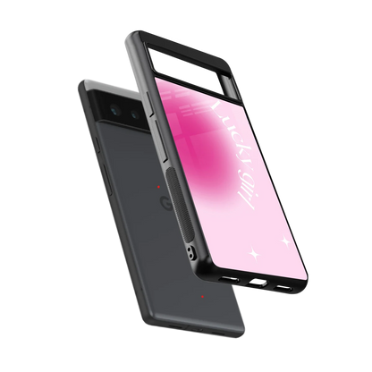 Lucky Girl Aesthetic sleek google pixel 6a cover with tempered glass back and TPU edges