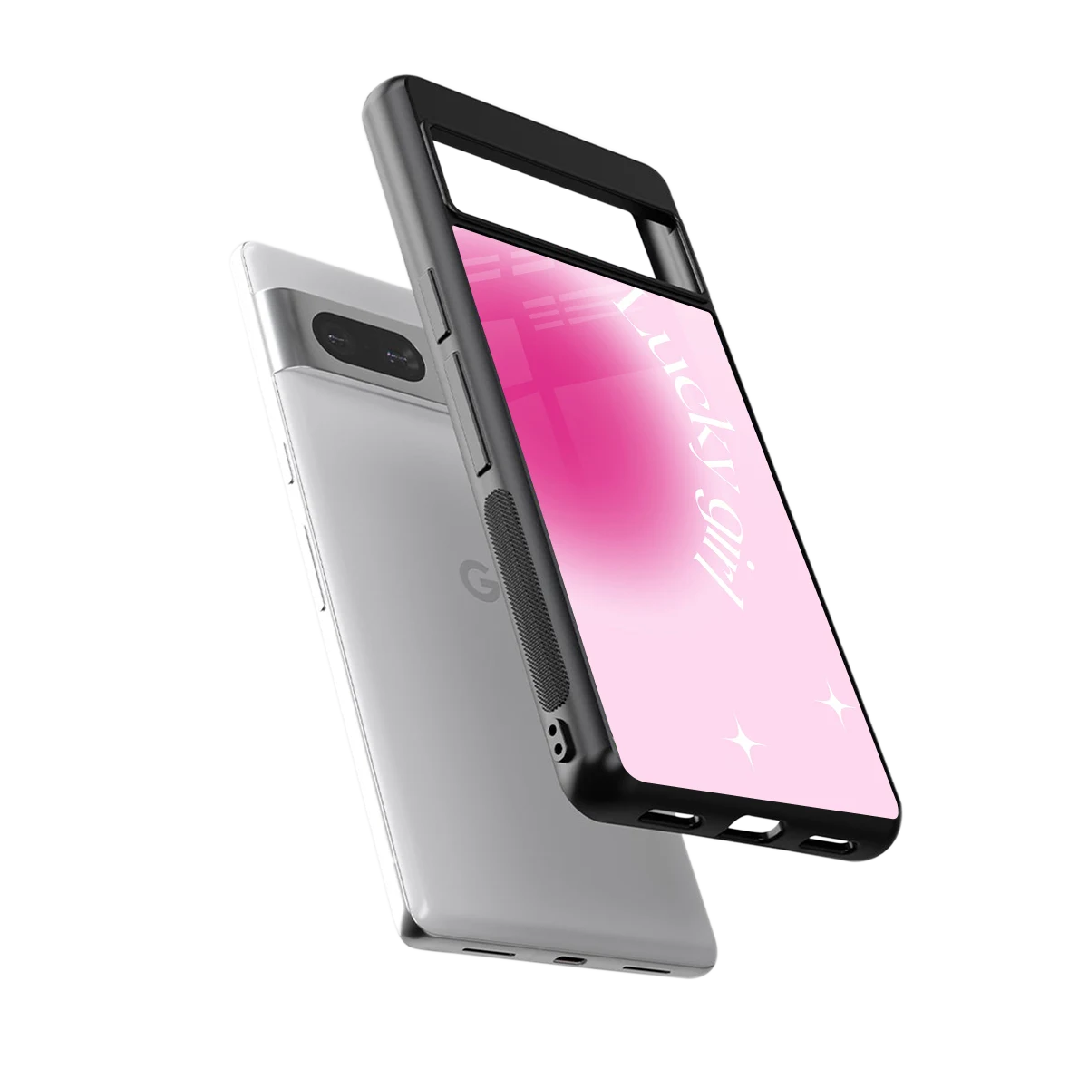 Lucky Girl Aesthetic sleek google pixel 7a cover with tempered glass back and TPU edges