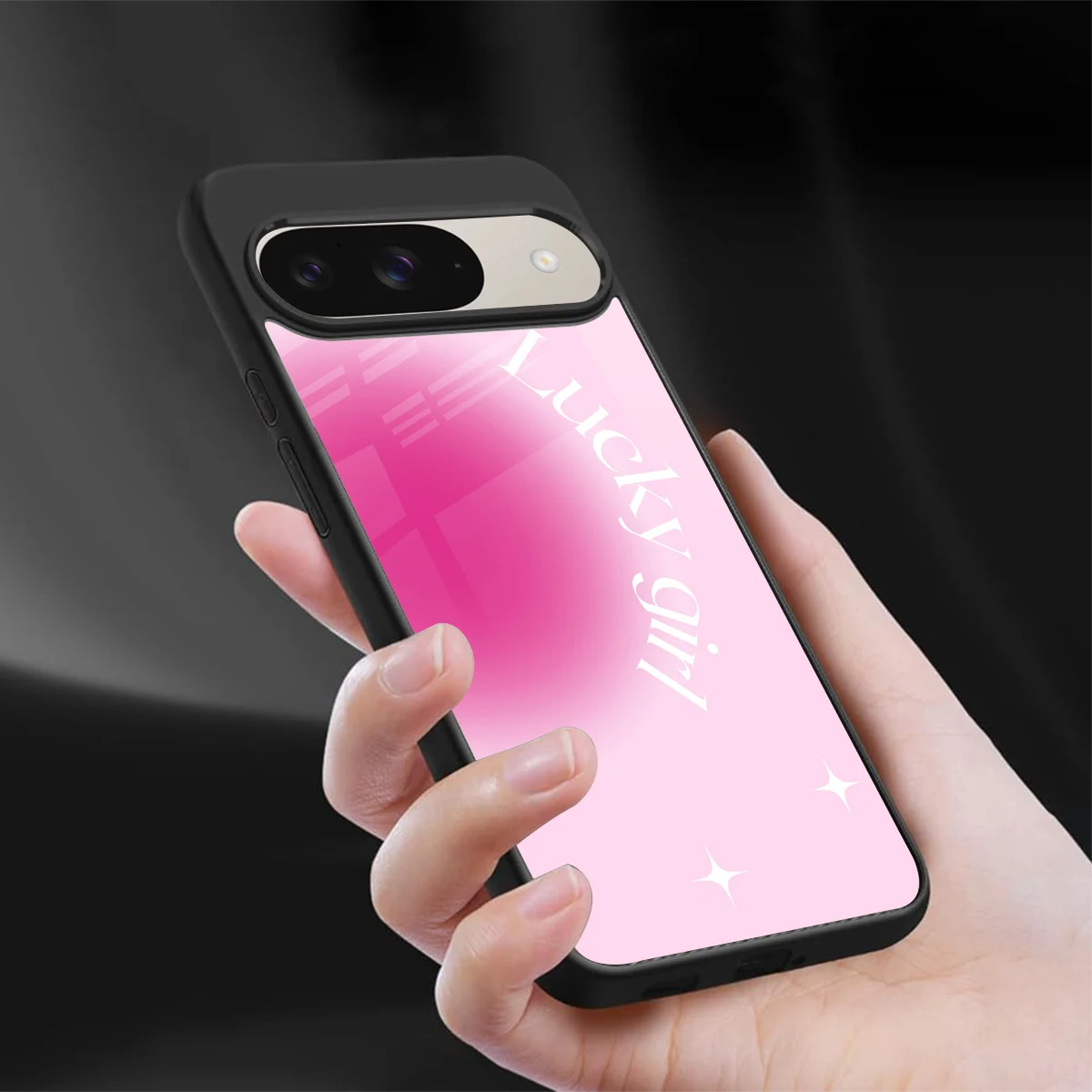 Lucky Girl Aesthetic sleek google pixel 9 cover with tempered glass back and TPU edges