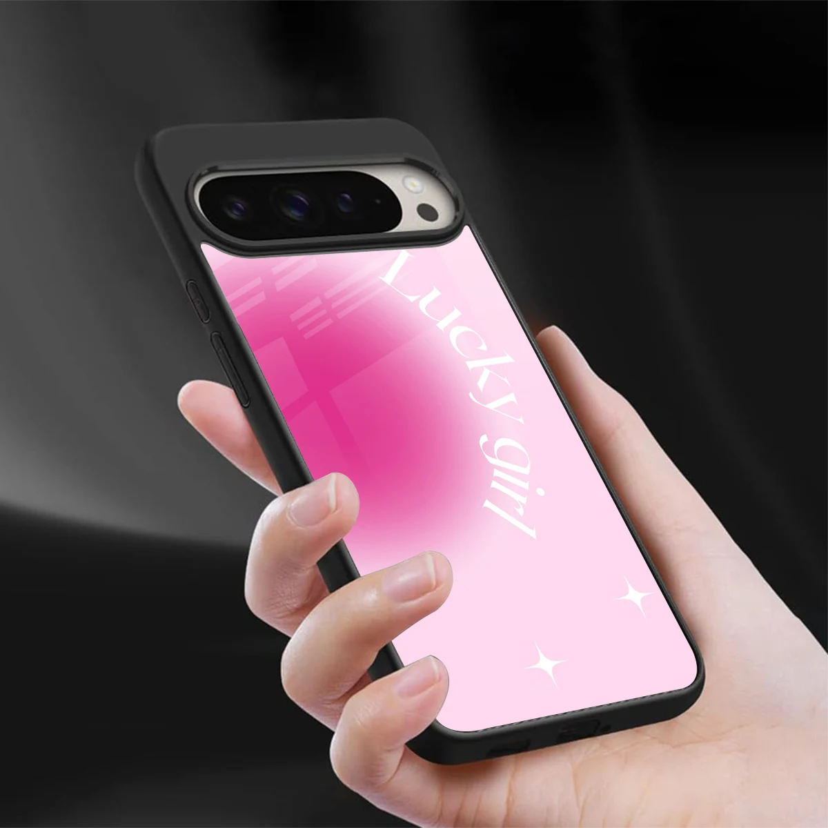 Lucky Girl Aesthetic sleek google pixel 9 pro cover with tempered glass back and TPU edges