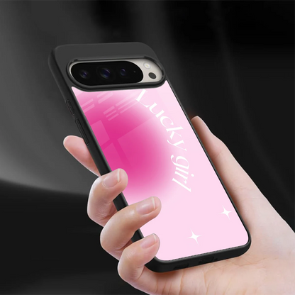 Lucky Girl Aesthetic sleek google pixel 9 pro cover with tempered glass back and TPU edges