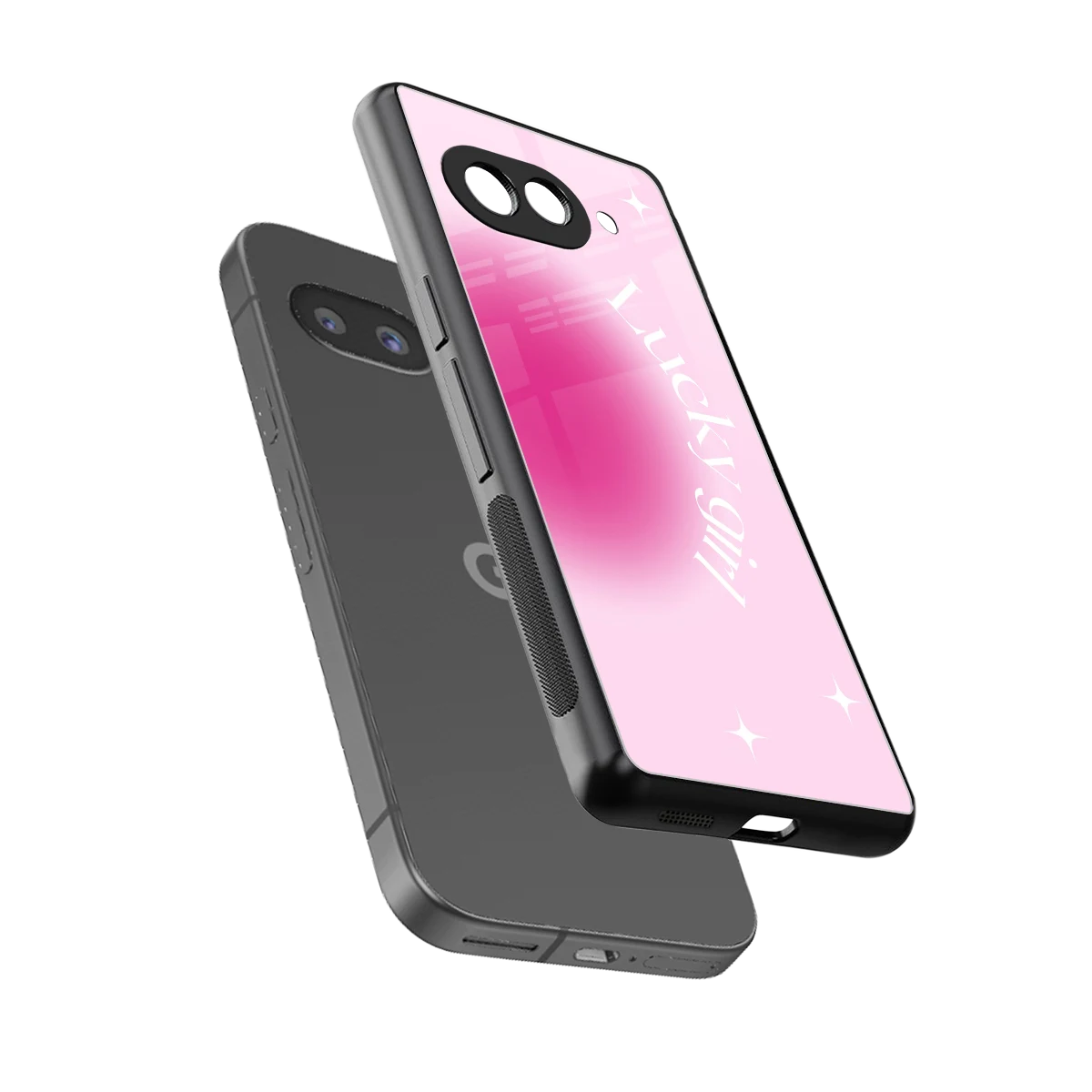 Lucky Girl Aesthetic sleek google pixel 9a cover with tempered glass back and TPU edges