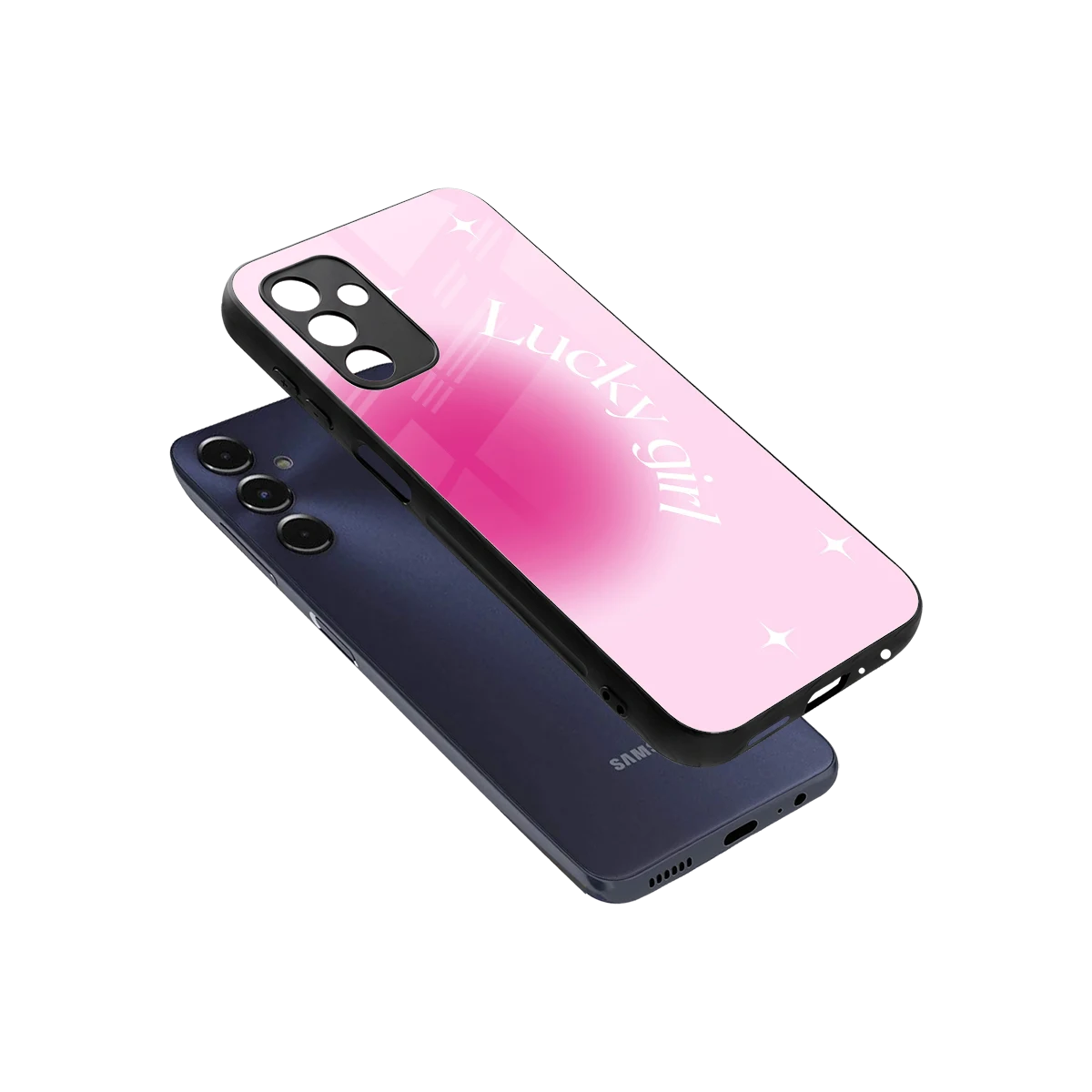 Lucky Girl Aesthetic sleek samsung galaxy m14 5g cover with tempered glass back and TPU edges