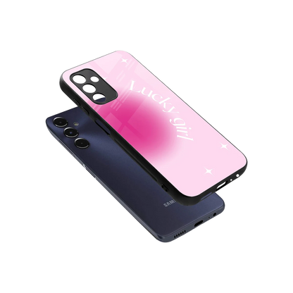 Lucky Girl Aesthetic sleek samsung galaxy m14 5g cover with tempered glass back and TPU edges